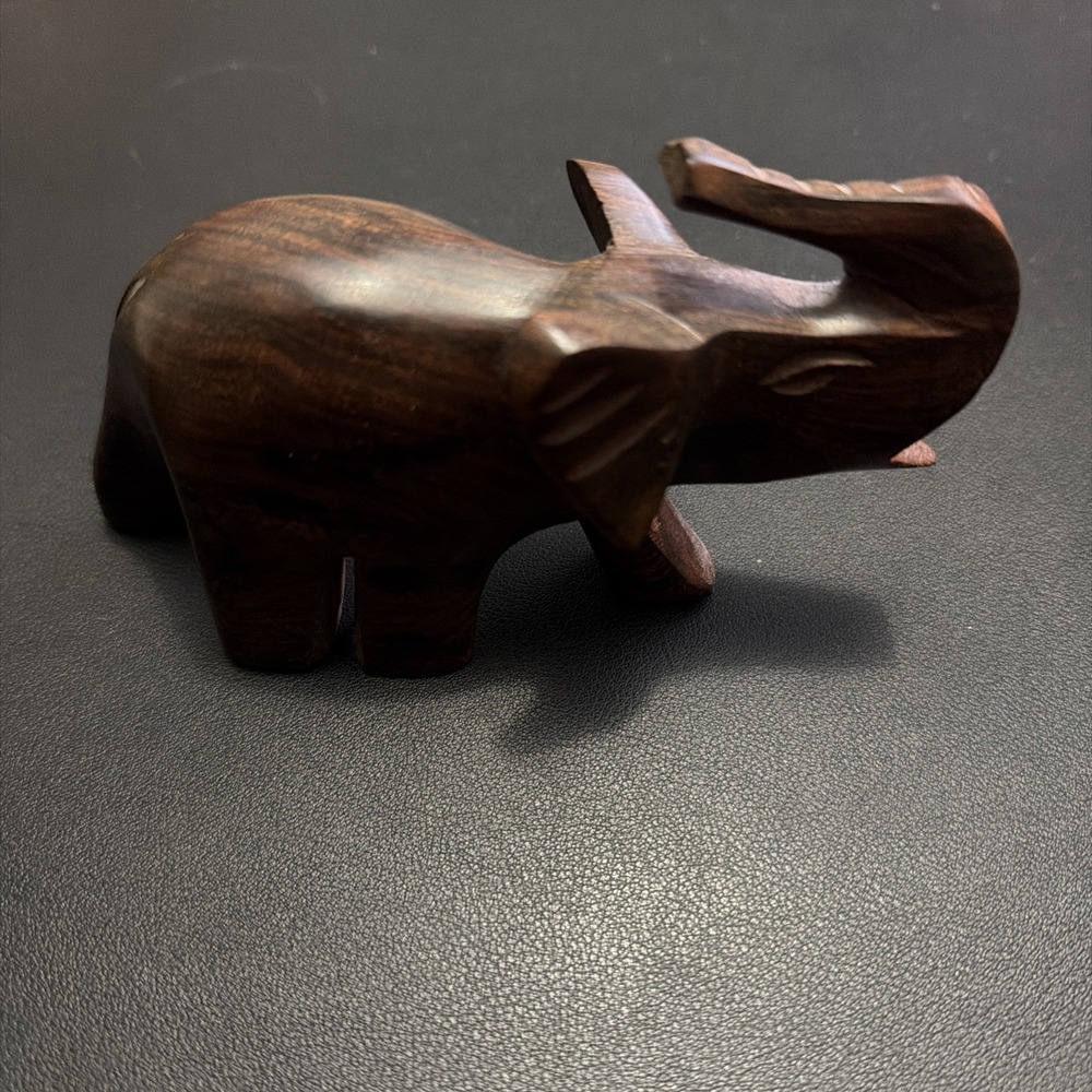 Vintage Brown Hand Carved Wooden Indian Elephant Figurine 3.5"!